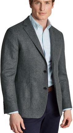 Charles Tyrwhitt Unstructured Wool Twill Jacket — Grey - Slim fit | 52 | Standardowe Lżejsza sportowa marynarka Marynarki casualowe