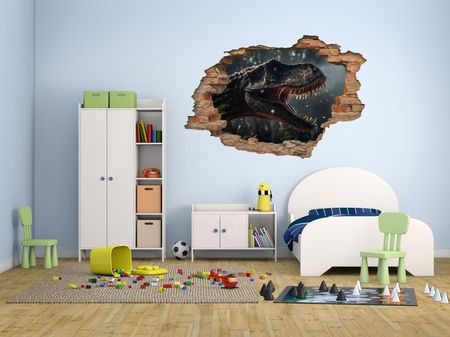 Centrumnaklejek 2M Studio Dziura W Ścianie 3D Nr 172 Dinozaur Tyranozaur Dziura W Ścianie Z Cegieł Naklejka 3D - zdjęcie 3