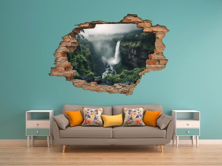 Centrumnaklejek 2M Studio Dziura W Ścianie 3D Nr 166 Wodospad W Tropikalnym Lesie Dziura W Ścianie Z Cegieł Naklejka 3D - zdjęcie 3