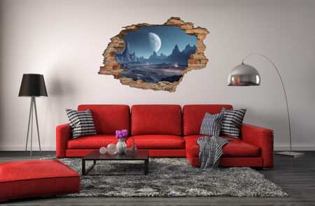 Centrumnaklejek 2M Studio Dziura W Ścianie 3D Nr 170 Kosmos, Planeta Dziura W Ścianie Z Cegieł Naklejka 3D - zdjęcie 3