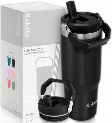 Kuketo Kubek Termiczny Termos Gorące Napoje Do 12H-24H Kawa Herbata Szczelny 890Ml Czarny