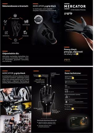Mercator Rękawiczki Rękawice Czarne Warsztatowe Mechanika Go Grip Mocne Gogrip Xl - zdjęcie 5