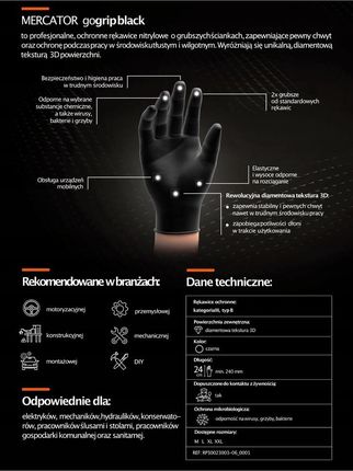 Mercator Rękawiczki Rękawice Czarne Warsztatowe Mechanika Go Grip Mocne Gogrip Xl - zdjęcie 2