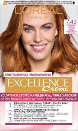 L'Oreal Paris Excellence Creme Farba do włosów 7.43 Blond miedziano-złocisty