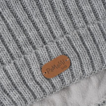Czapka Dziecięca z Eko-Pomponem PaMaMi Jasnoszara - zdjęcie 3