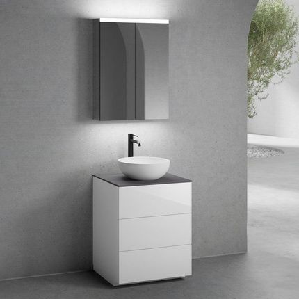 Neoro N50 Szafka 60Cm 3 Szuflady Umywalka 40Cm Biały Mat Z Szafką Z Lustrem (BN0064WM+BN0451WH+BN0401GR+BN0472MI)