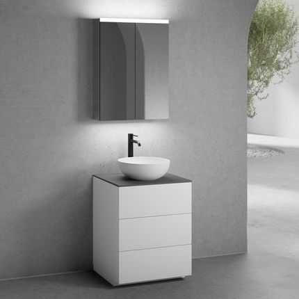 Neoro N50 Szafka 60Cm 3 Szuflady Umywalka 40Cm Biały Mat Z Szafką Z Lustrem (BN0064WM+BN0451WM+BN0401GR+BN0472MI)