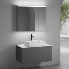 Neoro N50 Szafka 100Cm 1 Szuflada Umywalka 58Cm Biały Mat Z Szafką Z Lustrem (BN0065WM+BN0433GR+BN0403WM+BN0474MI)