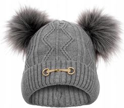Zdjęcie Czapka zimowa damska Equestrian Queen Ayla 24AW z 2 pomponami jasnoszara - Tychowo