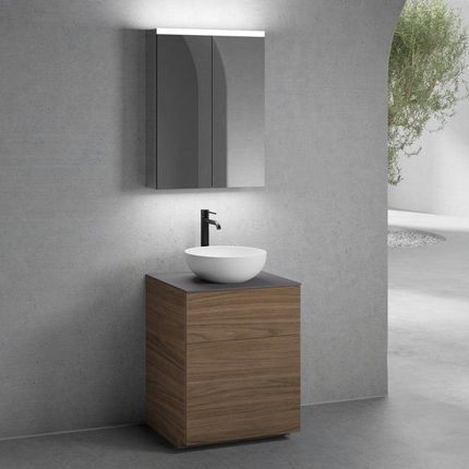 Neoro N50 Szafka 60Cm 2 Szuflady Umywalka 40Cm Biały Mat Z Szafką Z Lustrem (BN0064WM+BN0441WL+BN0401GR+BN0472MI)