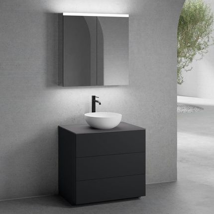 Neoro N50 Szafka 80Cm 3 Szuflady Umywalka 40Cm Biały Mat Z Szafką Z Lustrem (BN0064WM+BN0452BM+BN0402GR+BN0473MI)