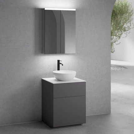 Neoro N50 Szafka 60Cm 2 Szuflady Umywalka 40Cm Biały Mat Z Szafką Z Lustrem (BN0064WM+BN0441GR+BN0401WH+BN0472MI)