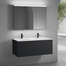 Neoro N50 Szafka 120Cm Z 1 Szufladą Podwójna Umywalka Z 2 Otworami Na Baterię Biały Mat Z Szafką Z Lustrem (BN0098WM+BN0434BM+BN0475MI)