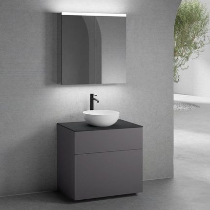 Neoro N50 Szafka 80Cm 2 Szuflady Umywalka 40Cm Biały Mat Z Szafką Z Lustrem (BN0064WM+BN0442GR+BN0402BM+BN0473MI)