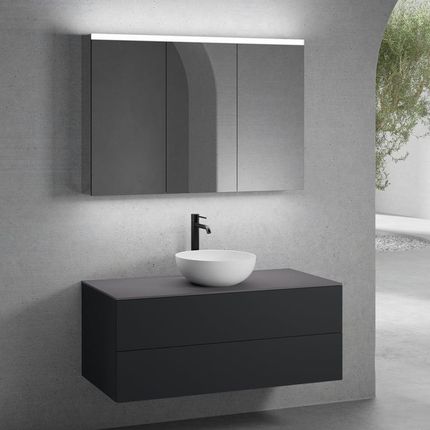 Neoro N50 Szafka 120Cm 2 Szuflady Umywalka 40Cm Biały Mat Z Szafką Z Lustrem (BN0064WM+BN0424BM+BN0404GR+BN0475MI)
