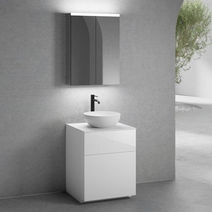 Neoro N50 Szafka 60Cm 2 Szuflady Umywalka 45Cm Biały Mat Z Szafką Z Lustrem (BN0106WM+BN0441WH+BN0401WM+BN0472MI)