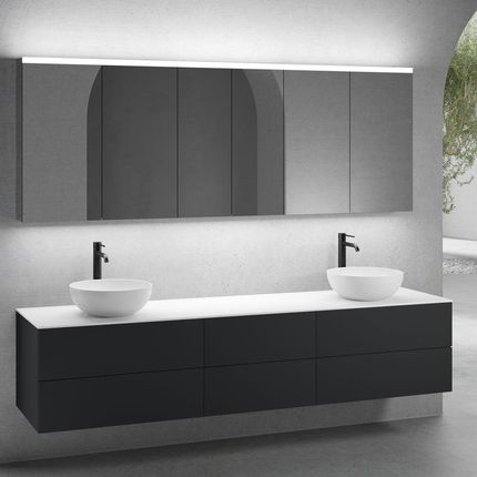 Neoro N50 Zestaw Mebli 220Cm 6 Szuflad 2 Umywalki 45Cm Biały Mat Z Szafką Z Lustrem (2BN0106WM+2BN0422BM+BN0421BM+BN0415WH+2BN0473MI+BN0472MI)