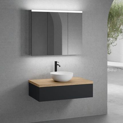 Neoro N50 Szafka 100Cm 1 Szuflada Umywalka 45Cm Biały Mat Z Szafką Z Lustrem (BN0106WM+BN0413BM+BN0403W1+BN0474MI)