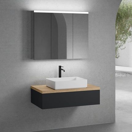 Neoro N50 Szafka 100Cm 1 Szuflada Umywalka 58Cm Biały Mat Z Szafką Z Lustrem (BN0065WM+BN0413BM+BN0403W1+BN0474MI)