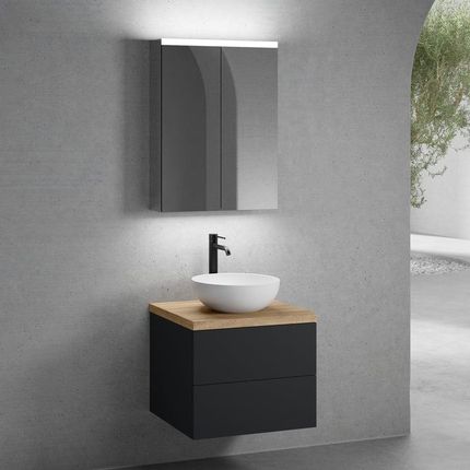 Neoro N50 Szafka 60Cm 2 Szuflady Umywalka 45Cm Biały Mat Z Szafką Z Lustrem (BN0106WM+BN0421BM+BN0401W1+BN0472MI)