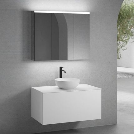 Neoro N50 Szafka 100Cm 1 Szuflada Umywalka 45Cm Biały Mat Z Szafką Z Lustrem (BN0106WM+BN0433WM+BN0403WH+BN0474MI)