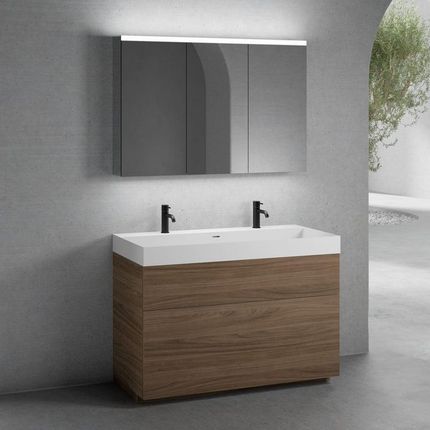 Neoro N50 Szafka 120Cm Z 2 Szufladami Podwójna Umywalka Z 2 Otworami Na Baterię Biały Mat Z Szafką Z Lustrem (BN0141WM+BN0444WL+BN0475MI)
