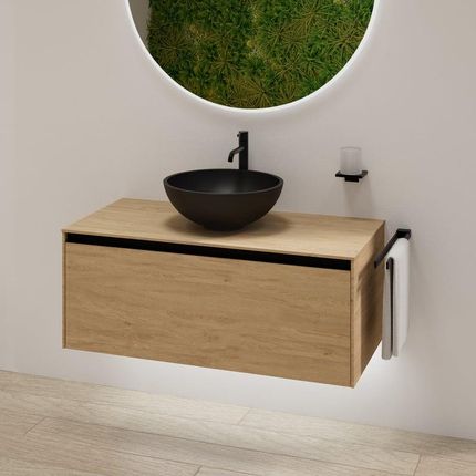 Rivea Dia Soleado Szafka 100Cm Z 1 Szufladą Umywalka 42 Czarny Mat (BR0532BM+BR0107SO)
