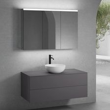 Neoro N50 Szafka 120Cm 2 Szuflady Umywalka 40Cm Biały Mat Z Szafką Z Lustrem (BN0064WM+BN0424GR+BN0404GR+BN0475MI)