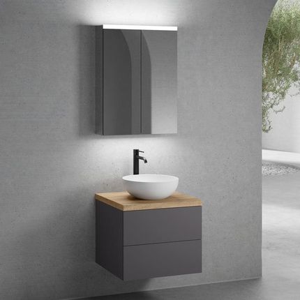 Neoro N50 Szafka 60Cm 2 Szuflady Umywalka 40Cm Biały Mat Z Szafką Z Lustrem (BN0064WM+BN0421GR+BN0401W1+BN0472MI)