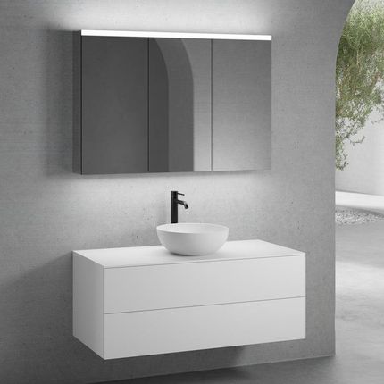 Neoro N50 Szafka 120Cm 2 Szuflady Umywalka 45Cm Biały Mat Z Szafką Z Lustrem (BN0106WM+BN0424WM+BN0404WM+BN0475MI)