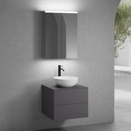 Neoro N50 Szafka 60Cm 2 Szuflady Umywalka 45Cm Biały Mat Z Szafką Z Lustrem (BN0106WM+BN0421GR+BN0401GR+BN0472MI)