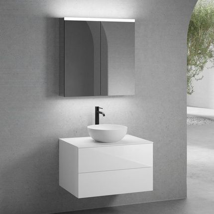Neoro N50 Szafka 80Cm 2 Szuflady Umywalka 45Cm Biały Mat Z Szafką Z Lustrem (BN0106WM+BN0422WH+BN0402WH+BN0473MI)