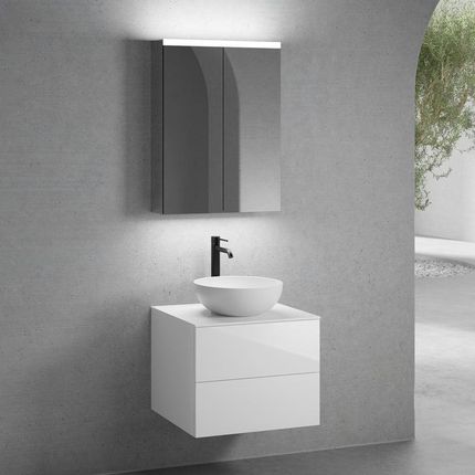Neoro N50 Szafka 60Cm 2 Szuflady Umywalka 40Cm Biały Mat Z Szafką Z Lustrem (BN0064WM+BN0421WH+BN0401WH+BN0472MI)