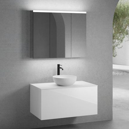 Neoro N50 Szafka 100Cm 1 Szuflada Umywalka 40Cm Biały Mat Z Szafką Z Lustrem (BN0064WM+BN0433WH+BN0403WH+BN0474MI)