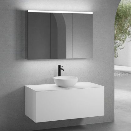 Neoro N50 Szafka 120Cm 1 Szuflada Umywalka 40Cm Biały Mat Z Szafką Z Lustrem (BN0064WM+BN0434WM+BN0404WM+BN0475MI)