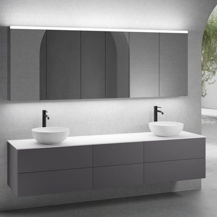 Neoro N50 Zestaw Mebli 220Cm 6 Szuflad 2 Umywalki 45Cm Biały Mat Z Szafką Z Lustrem (2BN0106WM+2BN0422GR+BN0421GR+BN0415WM+2BN0473MI+BN0472MI)