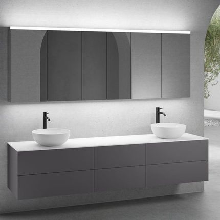 Neoro N50 Zestaw Mebli 220Cm 6 Szuflad 2 Umywalki 45Cm Biały Mat Z Szafką Z Lustrem (2BN0106WM+2BN0422GR+BN0421GR+BN0415WH+2BN0473MI+BN0472MI)