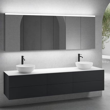 Neoro N50 Zestaw Mebli 220Cm 6 Szuflad 2 Umywalki 45Cm Biały Mat Z Szafką Z Lustrem (2BN0106WM+2BN0422BM+BN0421BM+BN0415WM+2BN0473MI+BN0472MI)