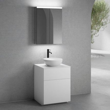 Neoro N50 Szafka 60Cm 2 Szuflady Umywalka 45Cm Biały Mat Z Szafką Z Lustrem (BN0106WM+BN0441WM+BN0401WH+BN0472MI)