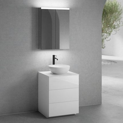Neoro N50 Szafka 60Cm 3 Szuflady Umywalka 40Cm Biały Mat Z Szafką Z Lustrem (BN0064WM+BN0451WH+BN0401WH+BN0472MI)