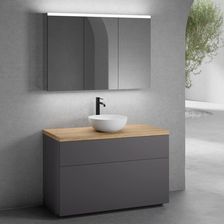 Neoro N50 Szafka 120Cm 2 Szuflady Umywalka 40Cm Biały Mat Z Szafką Z Lustrem (BN0064WM+BN0444GR+BN0404W1+BN0475MI)