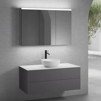 Neoro N50 Szafka 120Cm 2 Szuflady Umywalka 45Cm Biały Mat Z Szafką Z Lustrem (BN0106WM+BN0424GR+BN0404WH+BN0475MI)