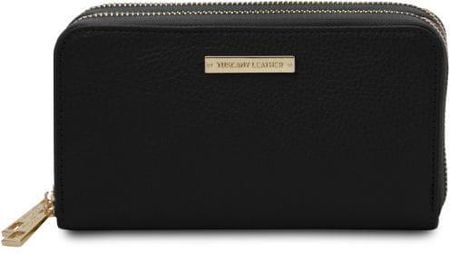 Tuscany Leather Mira - ekskluzywny skórzany porfel z 2 zamkami, kolor czarny TL142331