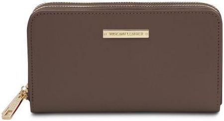 Tuscany Leather Gaia - ekskluzywny skórzany porfel z 2 zamkami, kolor ciemny taupe TL142343