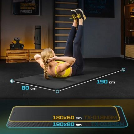 Trex Sport Mata Duża Do Ćwiczeń Jogi Pilatesu Fitness Karimata Nbr 190X80Cm Czarny - zdjęcie 4