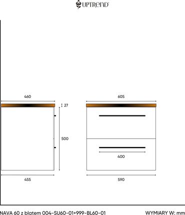 Uptrend Szafka Łazienkowa Pod Umywalkę Z Blatem Nava 60Cm Biały Mat 0.61x0.61m (004SU6002+999BL6001) - zdjęcie 2