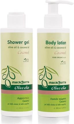 Macrovita Zestaw Olive.Elia Coconut Z Bio-Oliwą I Olejkiem Kokosowym: Naturalne Mleczko Do Ciała 200Ml + Żel Pod Prysznic