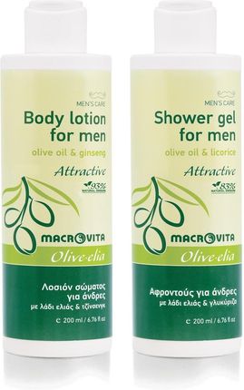Macrovita Zestaw Olive.Elia Attractive Dla Mężczyzn: Naturalny Balsam Do Ciała 200Ml + Żel Pod Prysznic