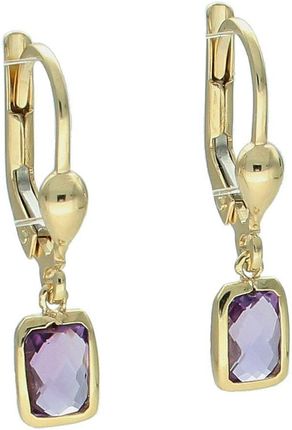 Diament Kolczyki złote wiszące fioletowe kryształki próba 375 KL 12402 375