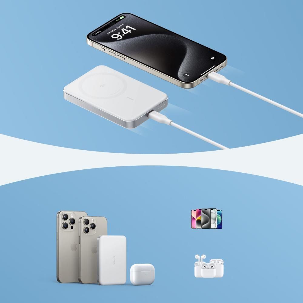 Anker MagGo Power Bank 10,000mAh ホワイト Anker MagGo Power Bank (10000mAh, Slim) | モバイルバッテリー